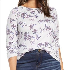 Caslon Cozy Sweatshirt Blue Floral Size 3X